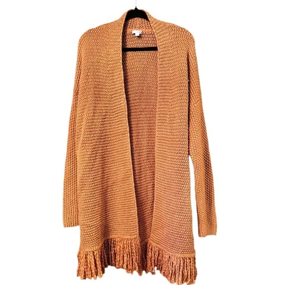Duster Cardigan Open Front Fringe Trim Knit Sweater Chunky western vibe - Picture 2 of 9